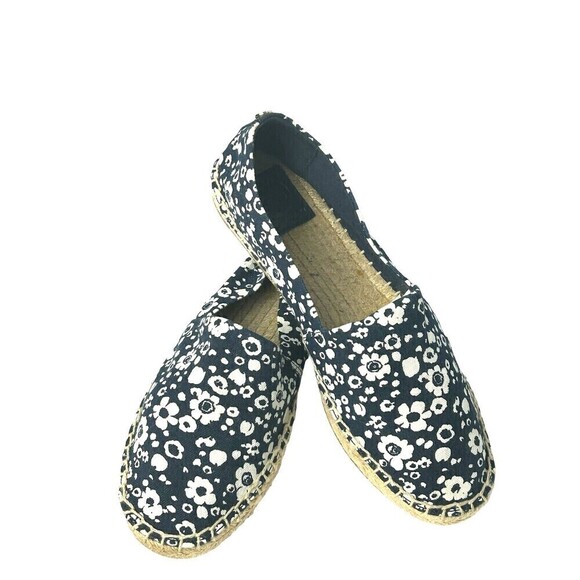 Tory Burch Women Risa Sz 7.5 Navy White Floral Shoe Espadrille Canvas Slip On R4 - Picture 1 of 12